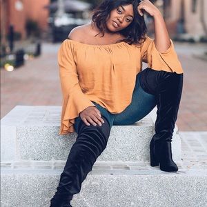 Off The Shoulder Mustard Top with Bell Sleeve